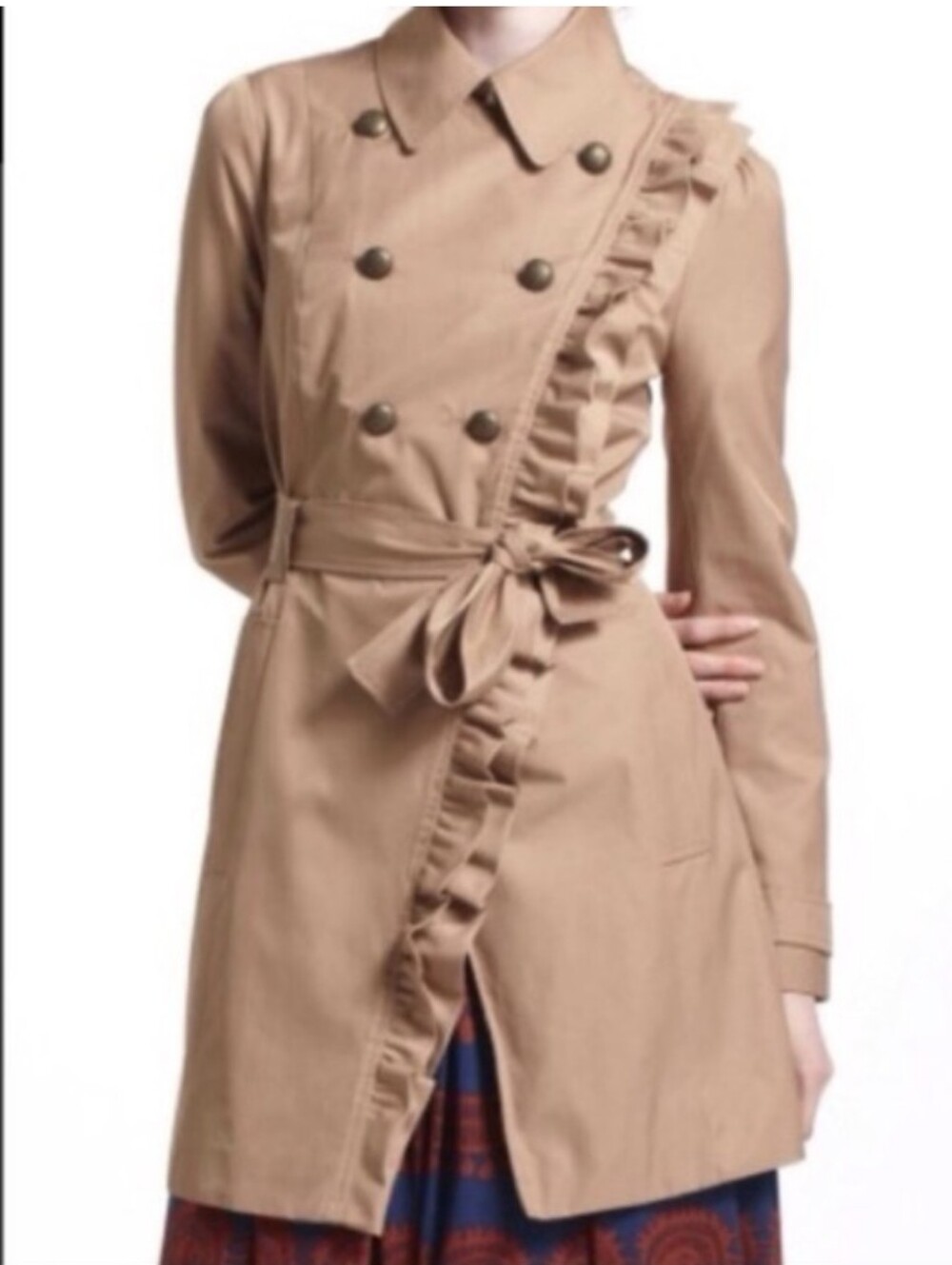 Elevenses Anthropologie Tan Trench Coat with Blue Interior